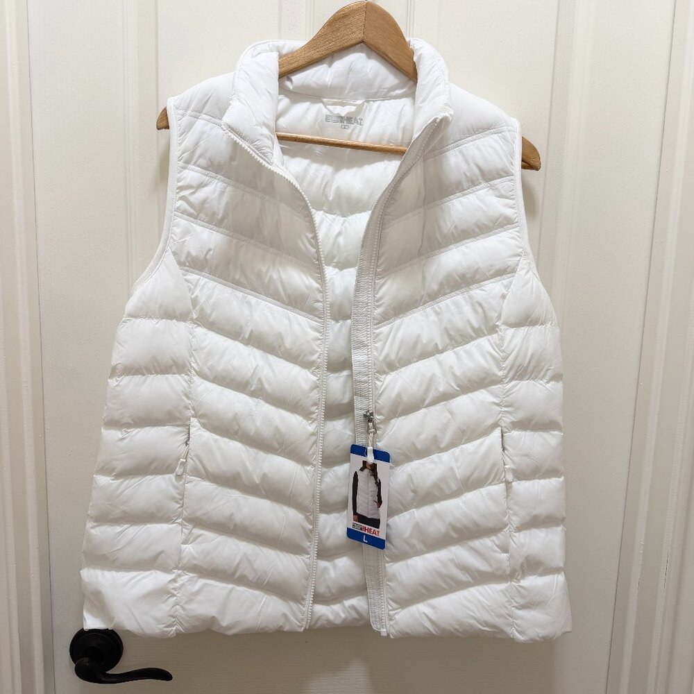 32 Degrees Heat Women's Packable Vest Size L White Zip-up Lightweight Warm (NEW)